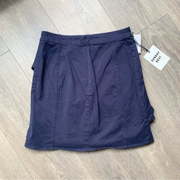 Sunday Best Aritzia Whitney Mini Skirt Ruffle Draped A-line Navy Blue Size 4 - Picture 6 of 12